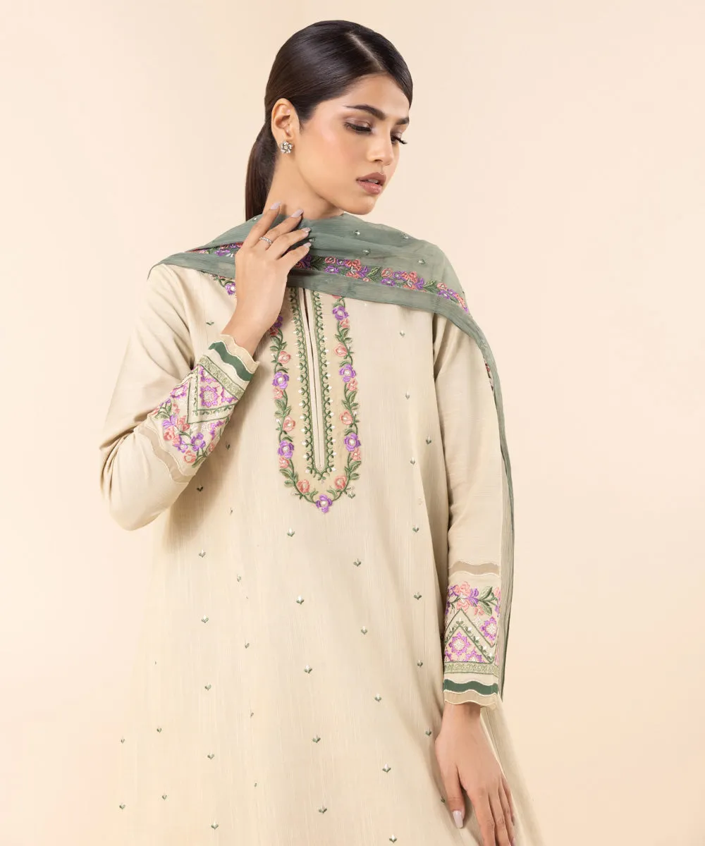 3 Piece - Embroidered Light Khaddar Suit