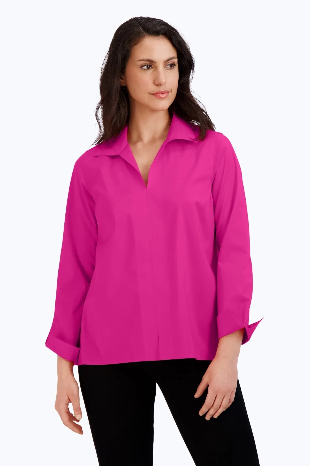 Agnes Stretch No Iron 3/4 Sleeve Popover Shirt, Azalea