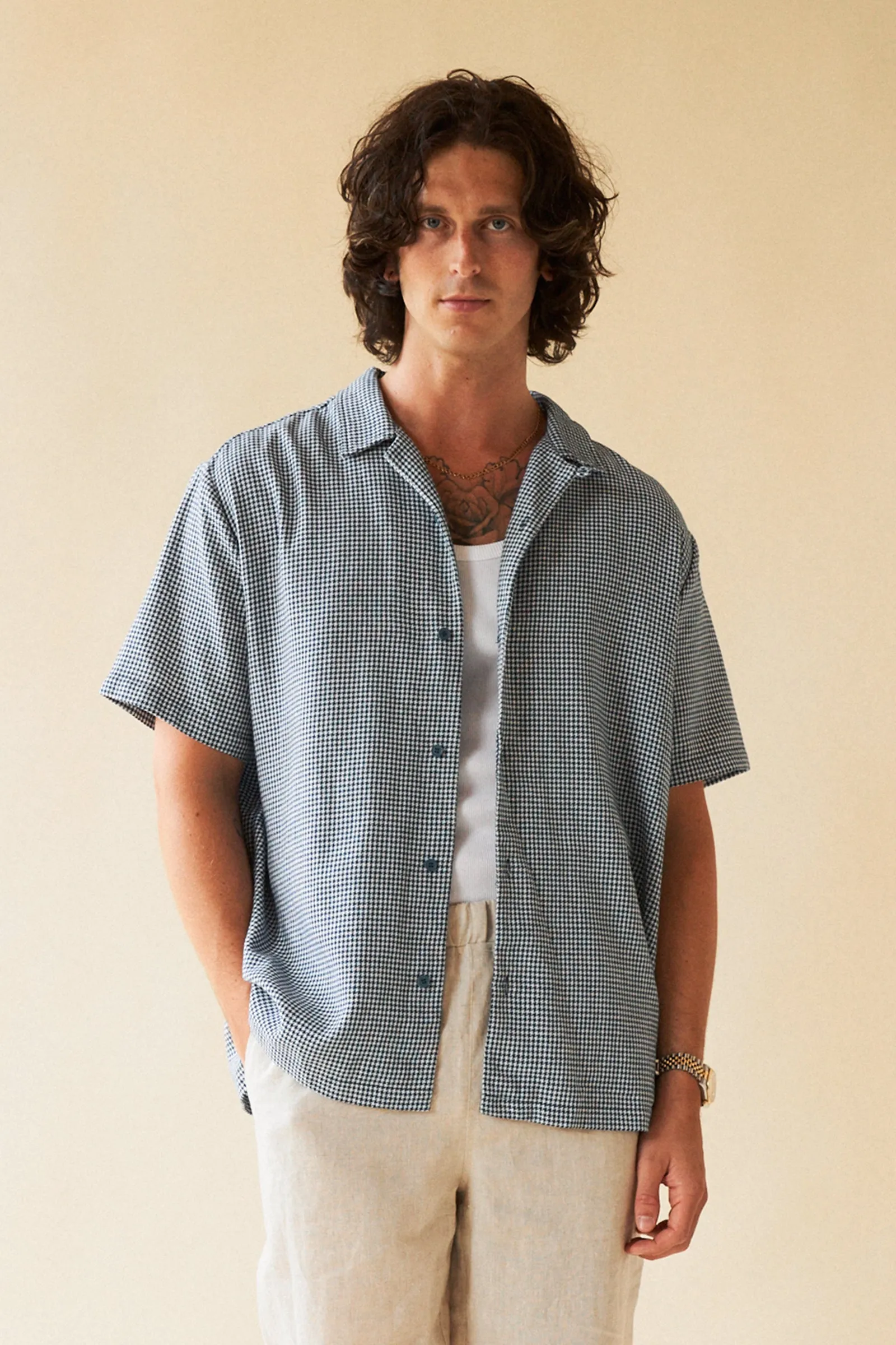 ATLANTIC DOGTOOTH LINEN SS SHIRT