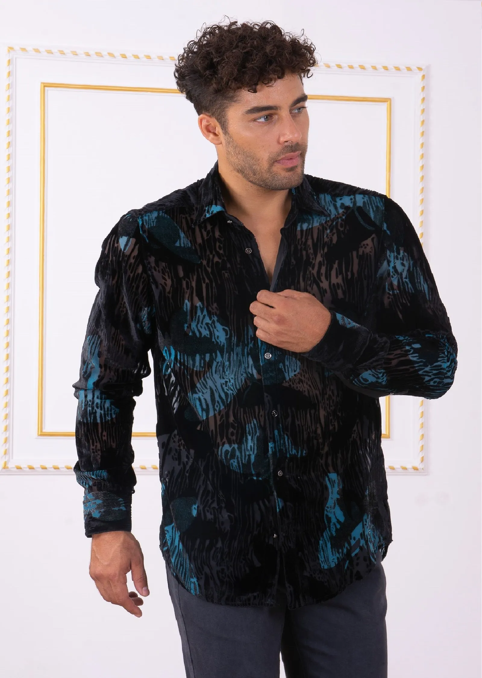 Black Blue Dream Velvet Sheer Shirt