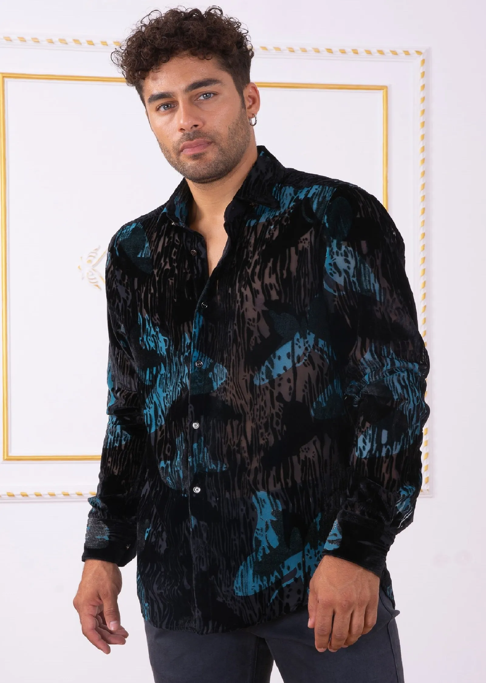 Black Blue Dream Velvet Sheer Shirt