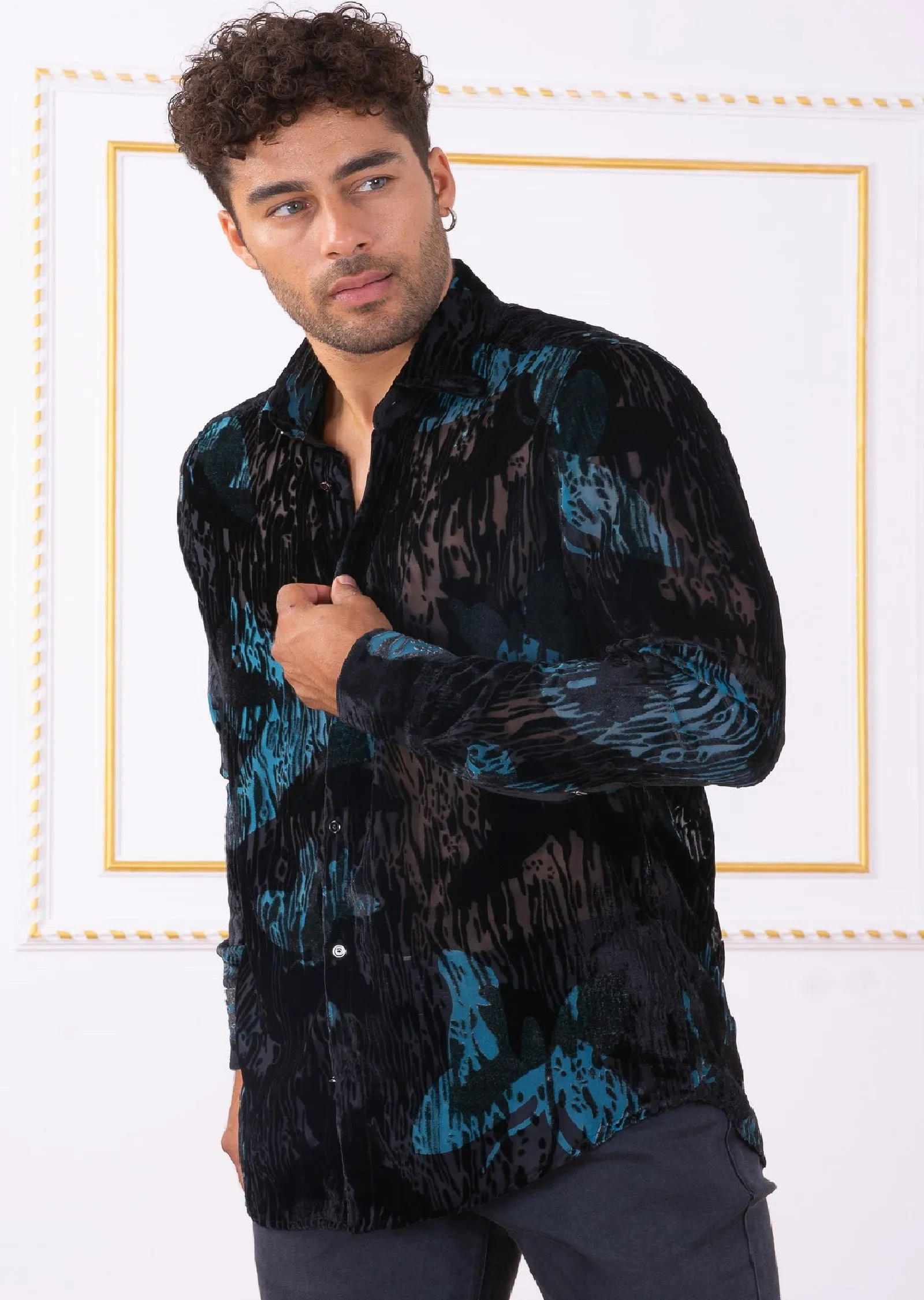 Black Blue Dream Velvet Sheer Shirt