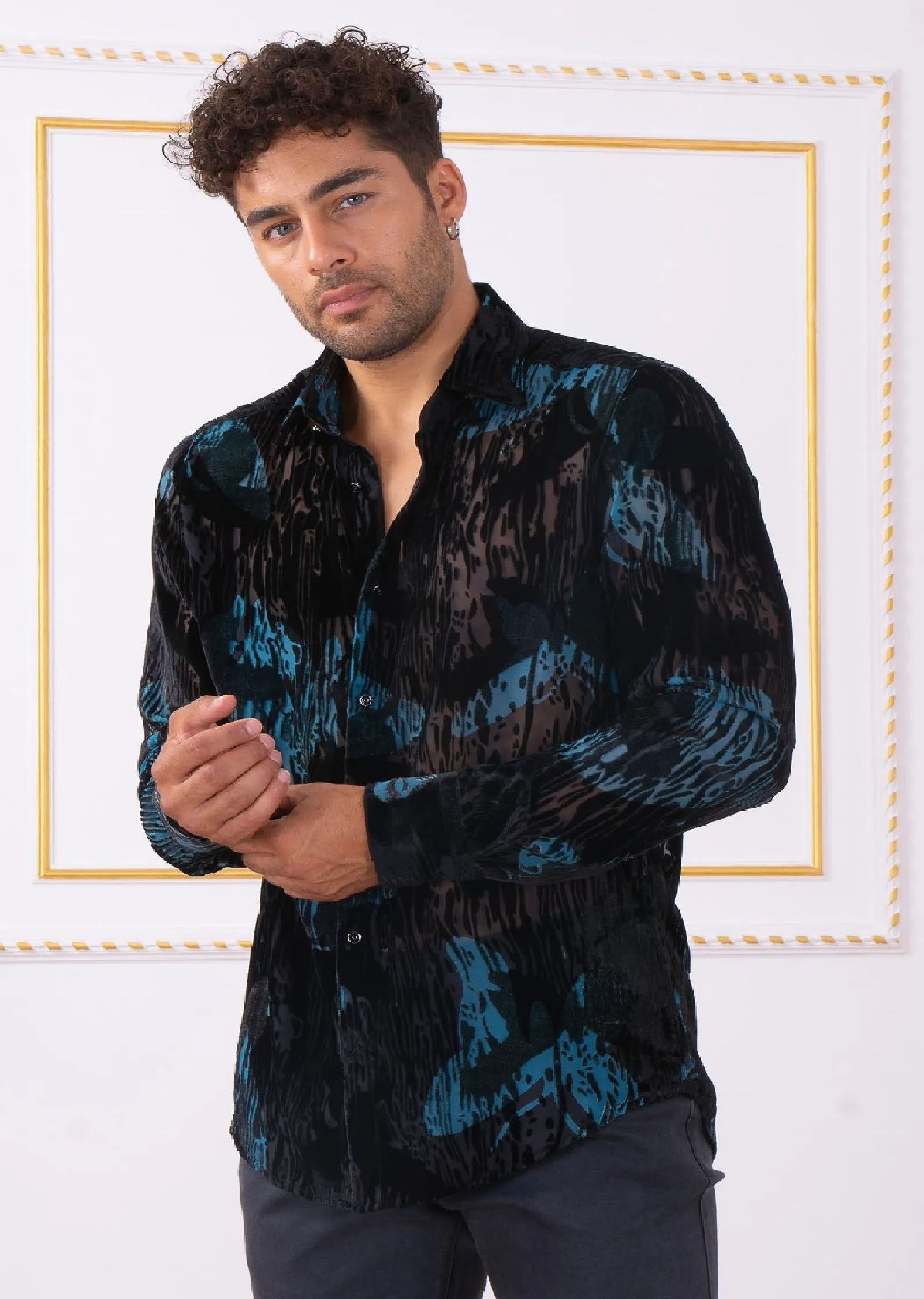 Black Blue Dream Velvet Sheer Shirt