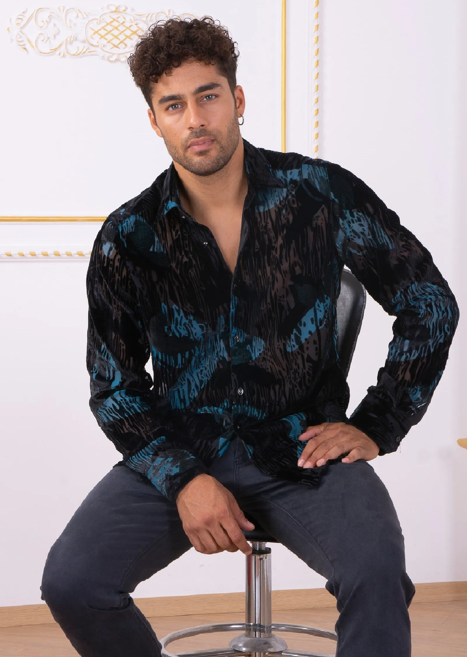 Black Blue Dream Velvet Sheer Shirt