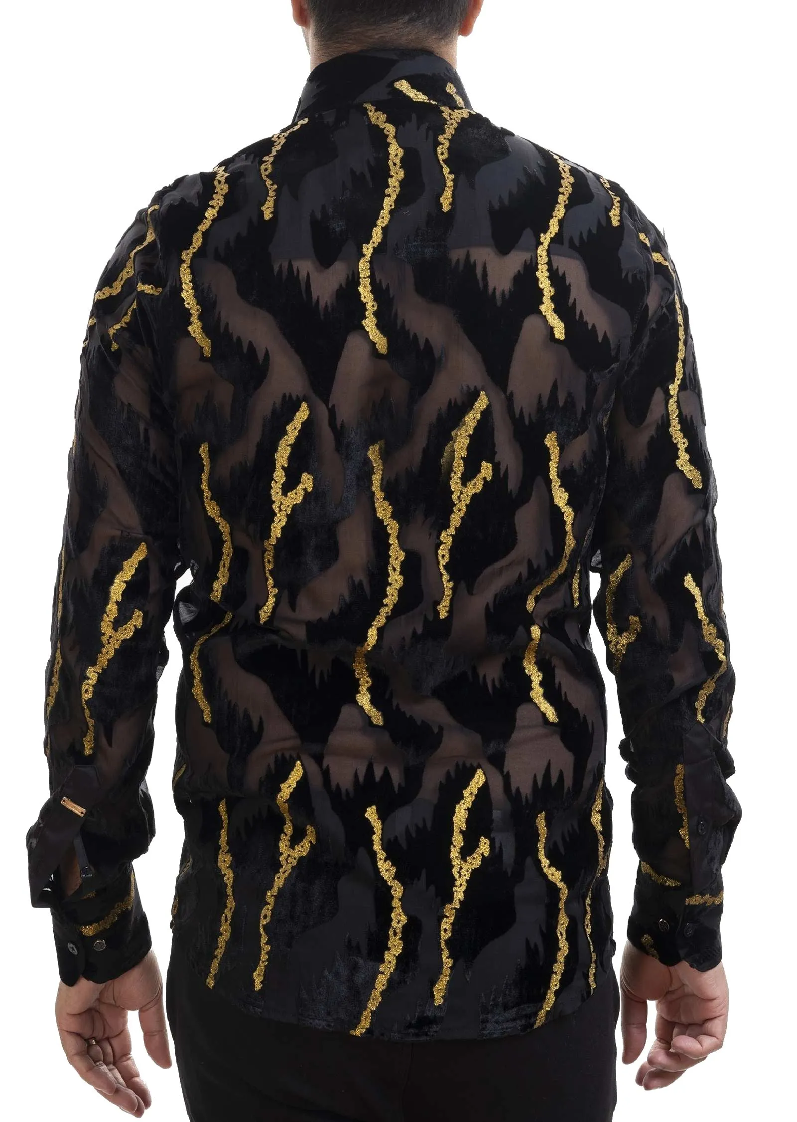 Black Gold Foil Velvet Sheer Shirt