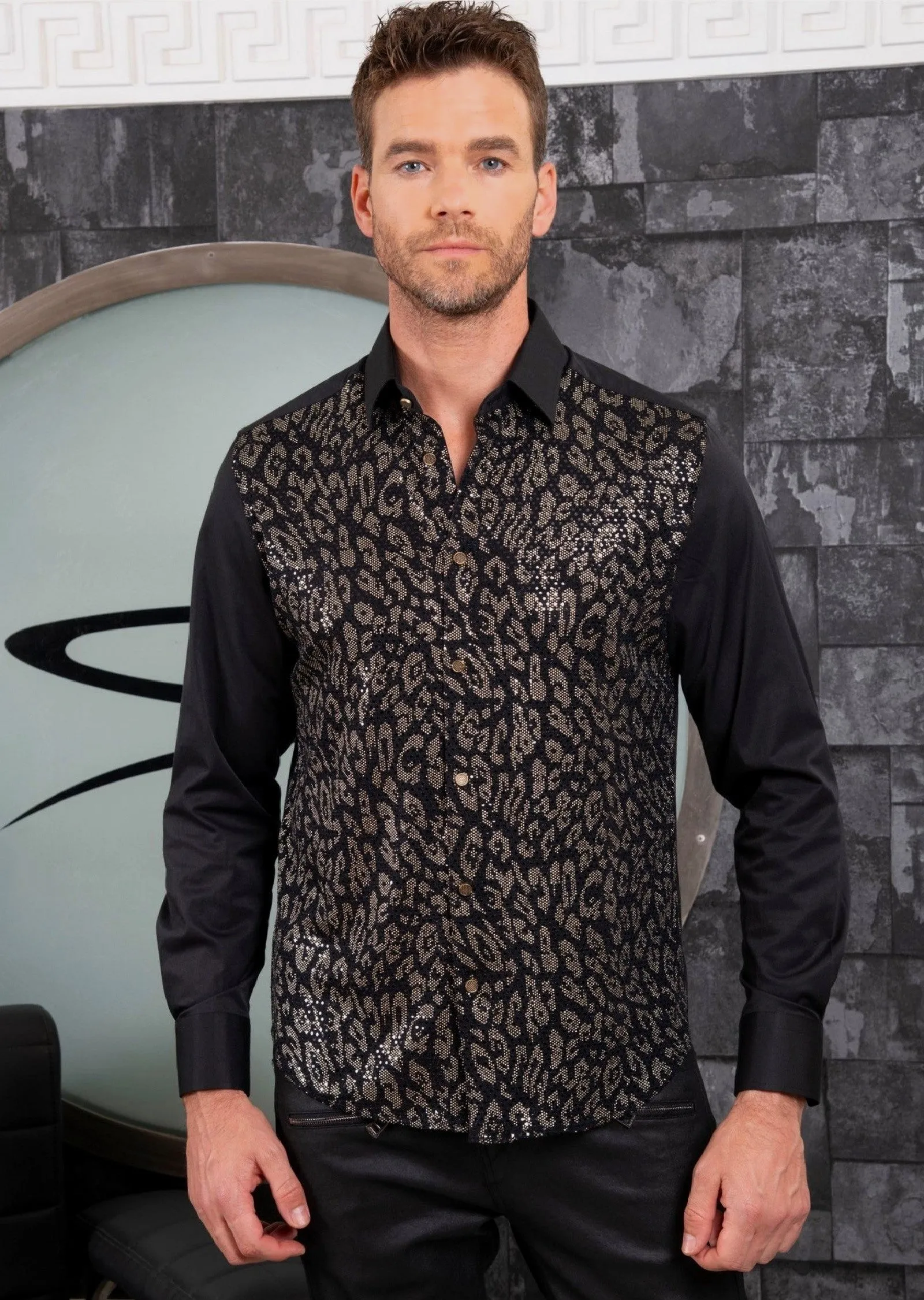 Black Gold Leopard Sequin Luxe Shirt