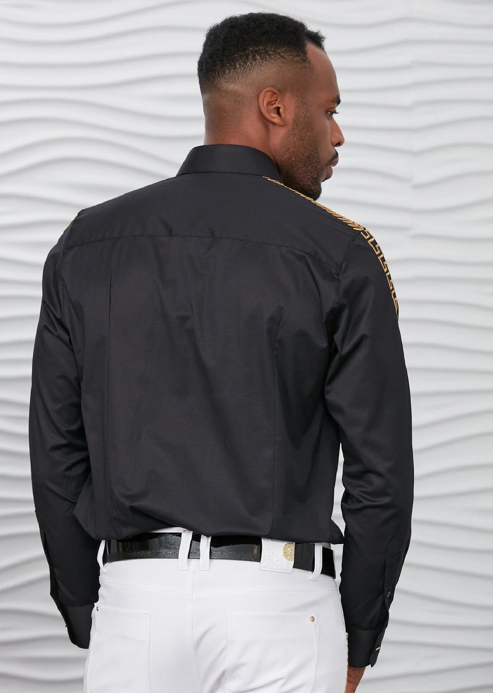 Black Gold Meander Embroidered Shirt