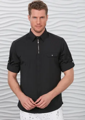 Black "Upwest" Half Placket Zipper Shirt