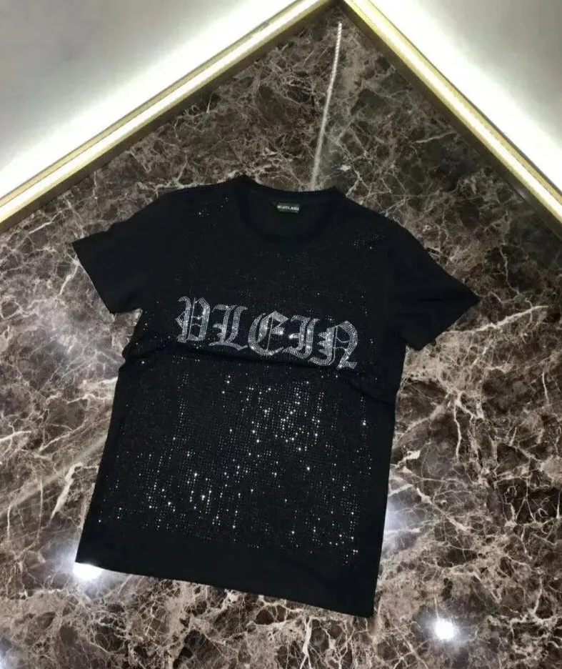 Black Silver Letter Rhinestone T-Shirt