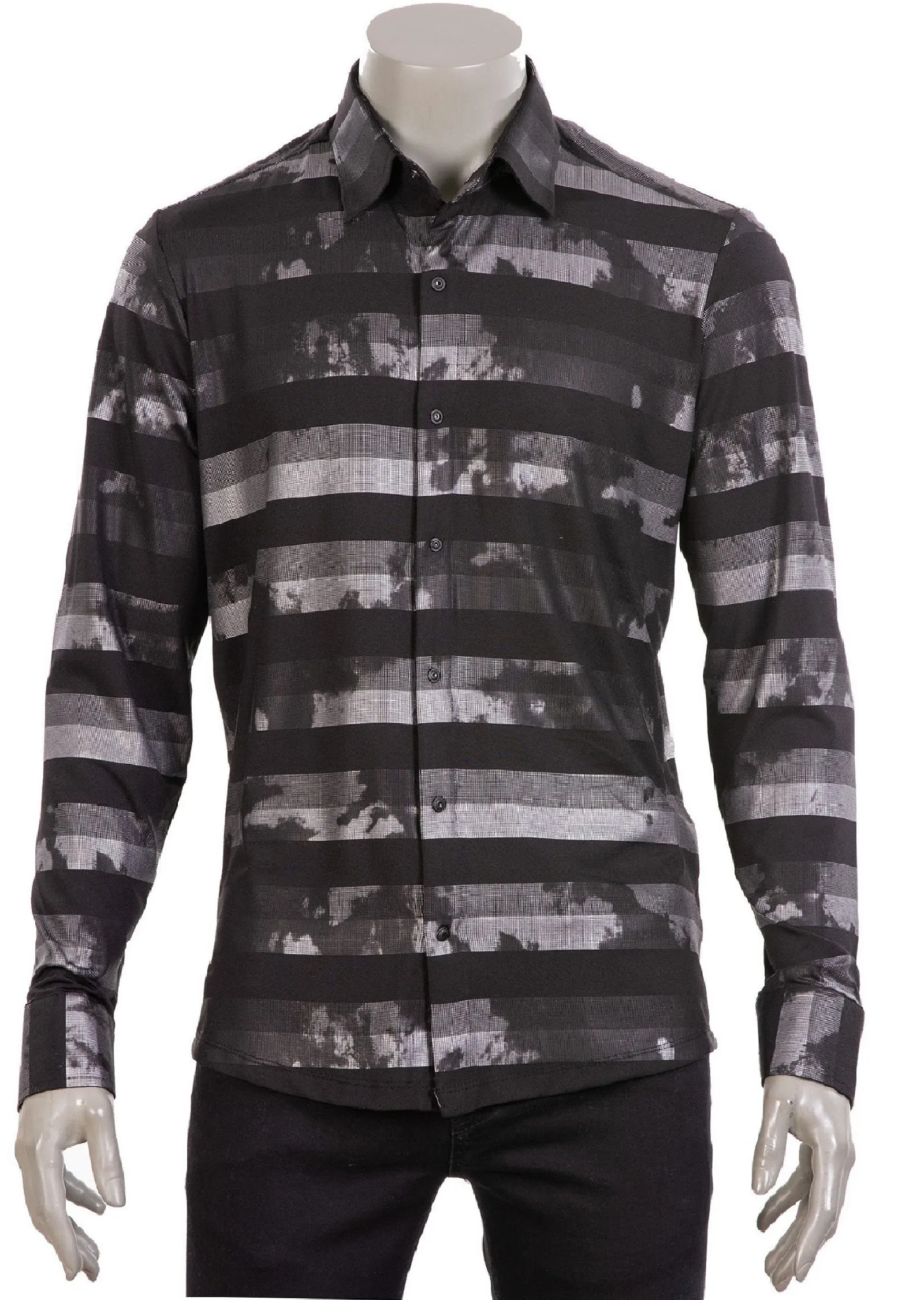 Black Silver Madras Metallic Stretchy Shirt