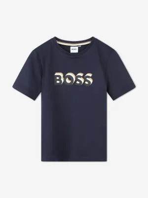 BOSS Boys Embossed Logo T-Shirt in Navy