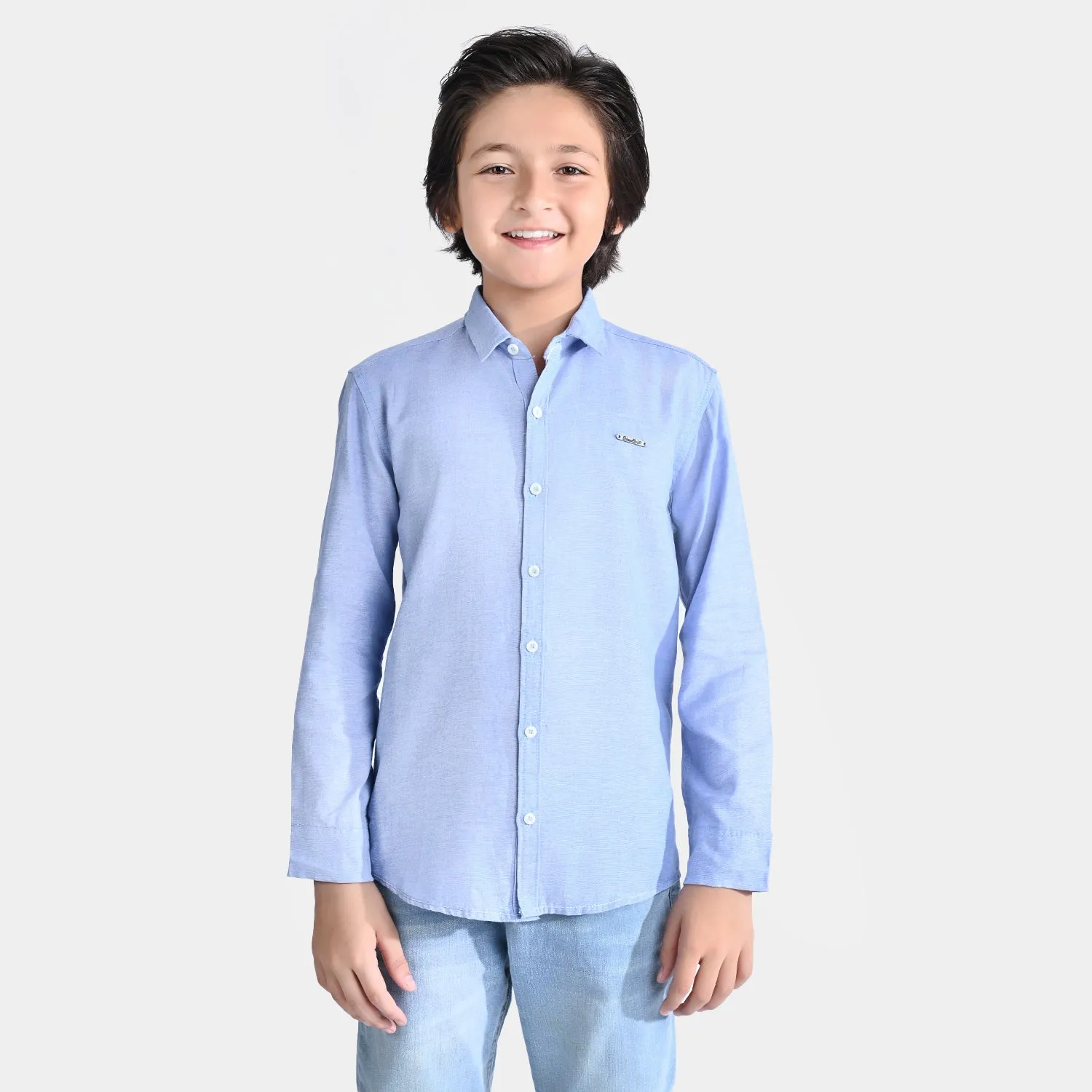 Boys Oxford Casual Shirt Metal Tab | L-BLUE