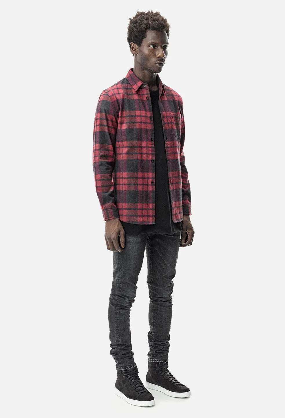 Brushed Flannel Button Up / Red