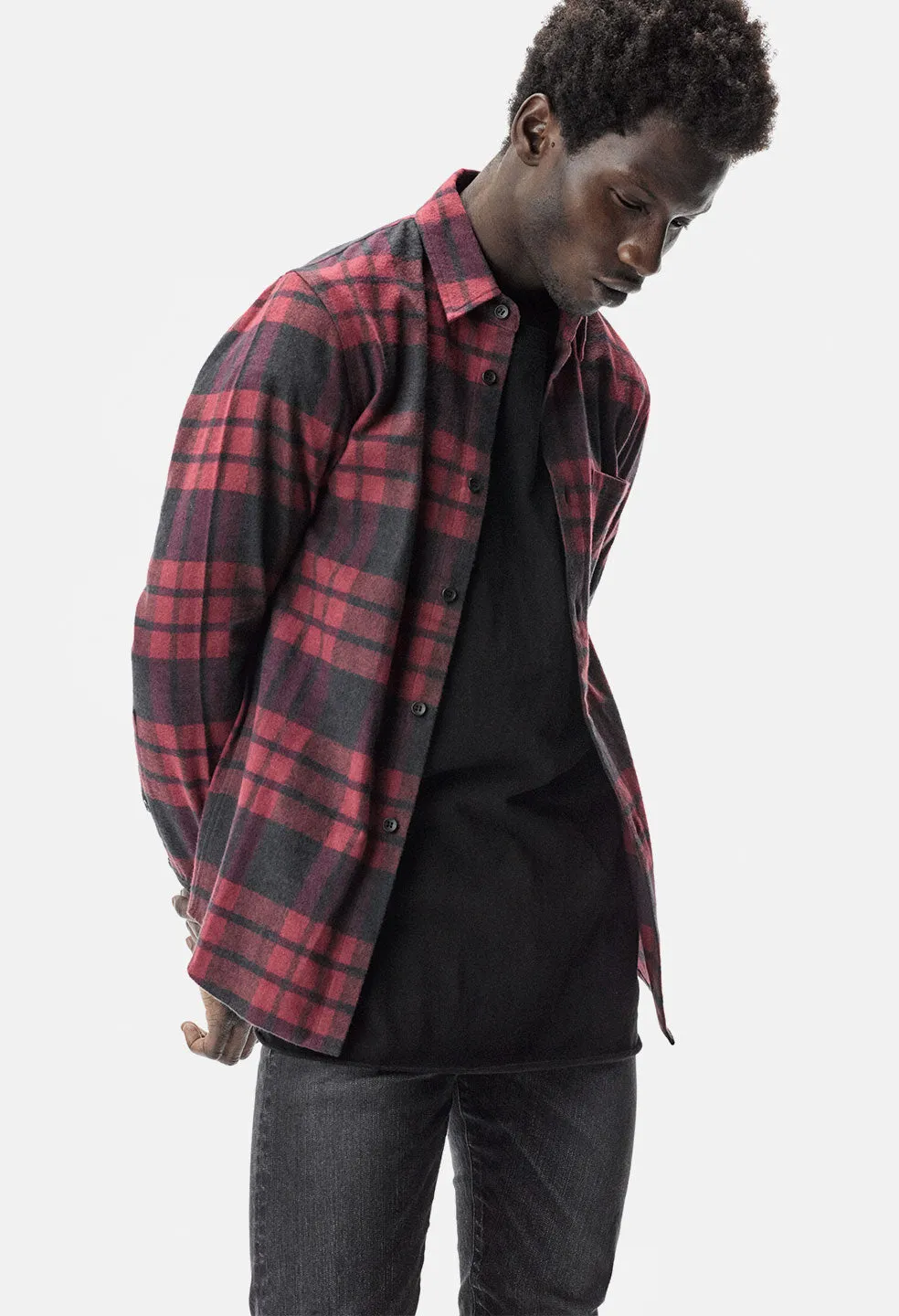 Brushed Flannel Button Up / Red