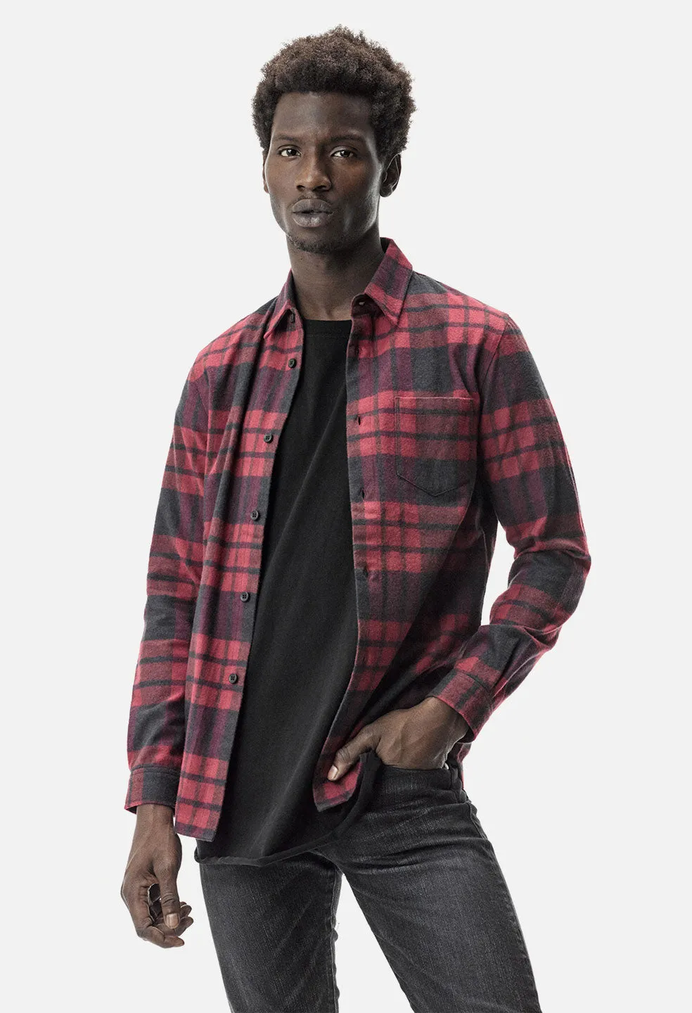 Brushed Flannel Button Up / Red