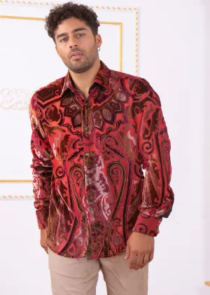 Burgundy Motif Velvet Sheer Shirt