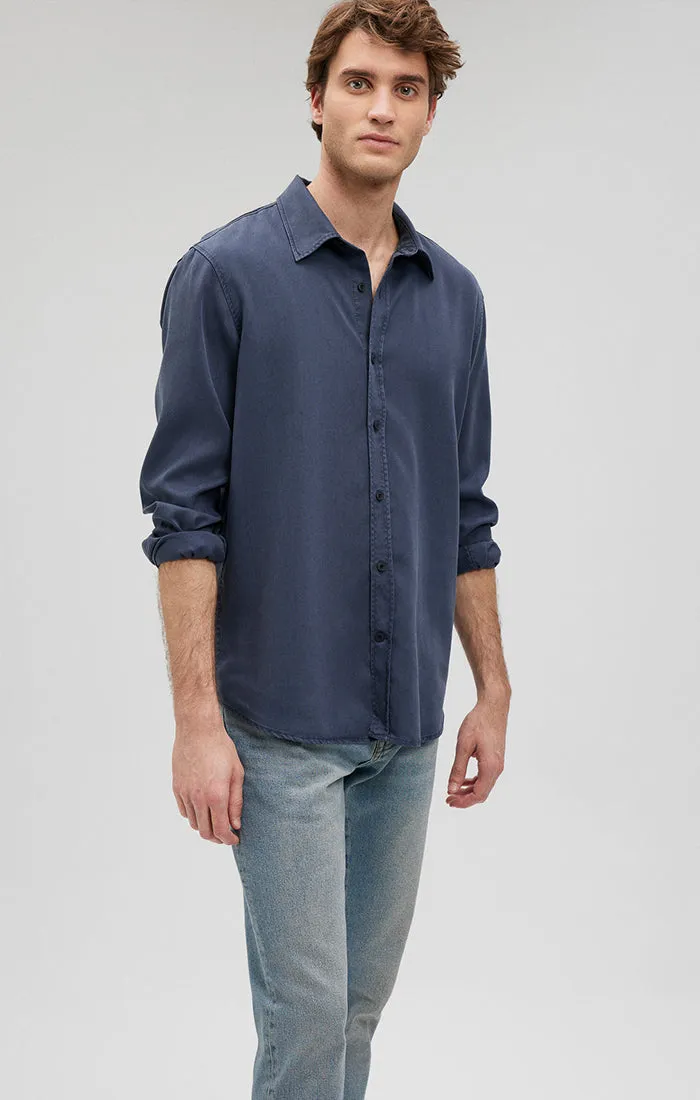 BUTTON-UP LONG SLEEVE SHIRT IN MARITIME BLUE