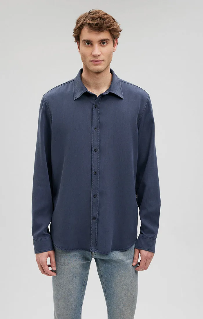 BUTTON-UP LONG SLEEVE SHIRT IN MARITIME BLUE