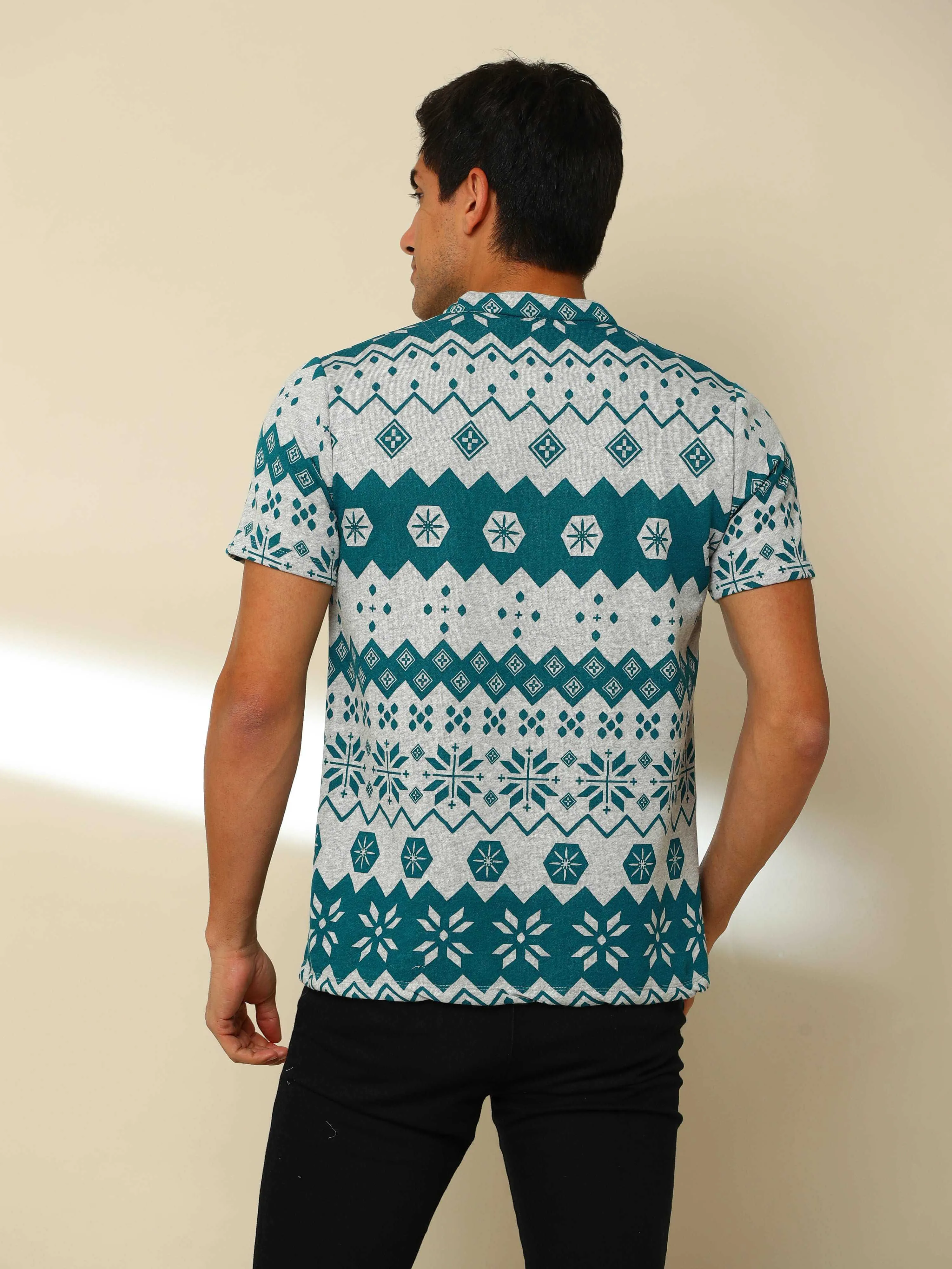 Cambric Henley Neck Printed T Shirt