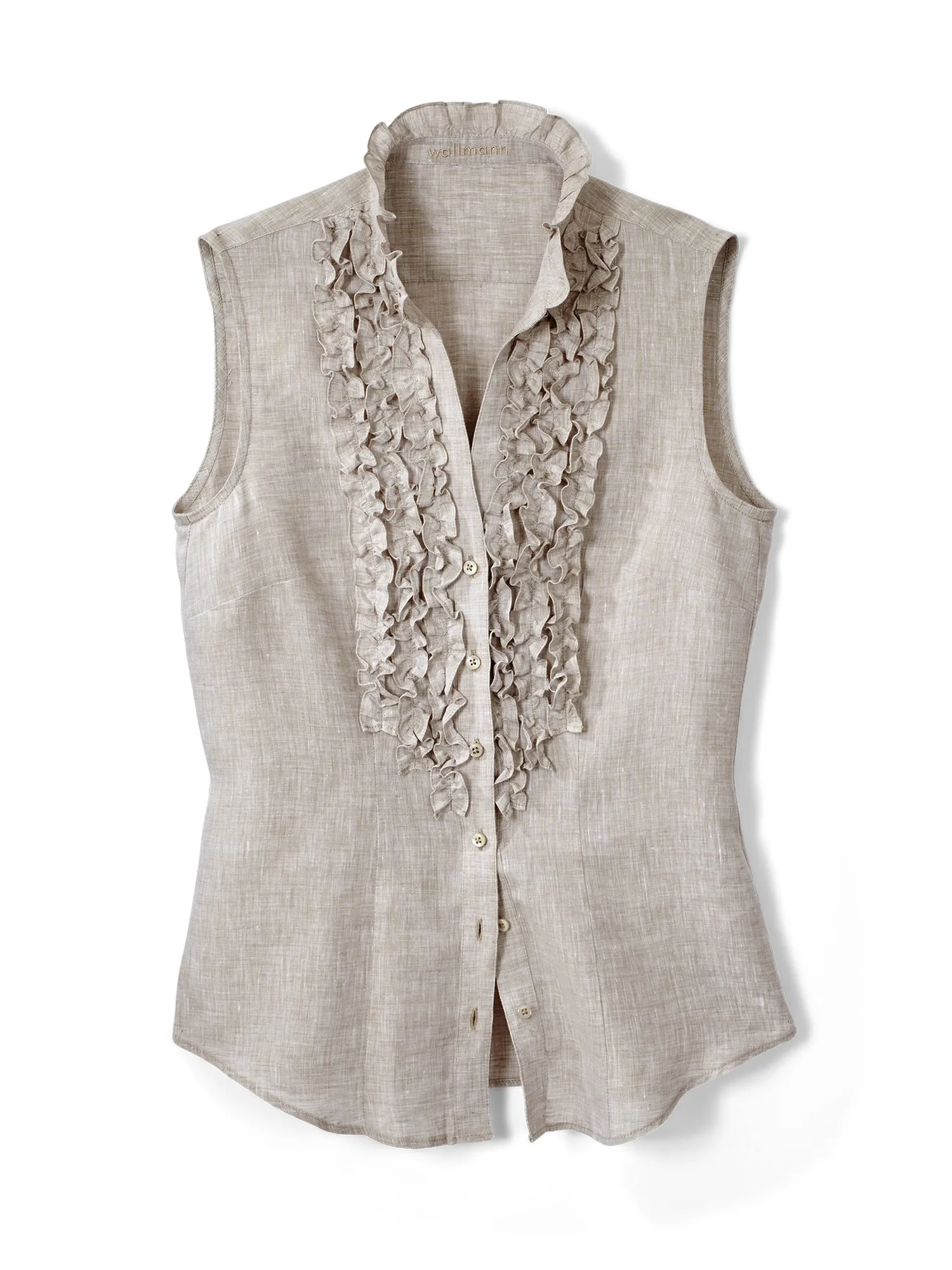 Carli Ruffle Sleeveless Linen Shirt