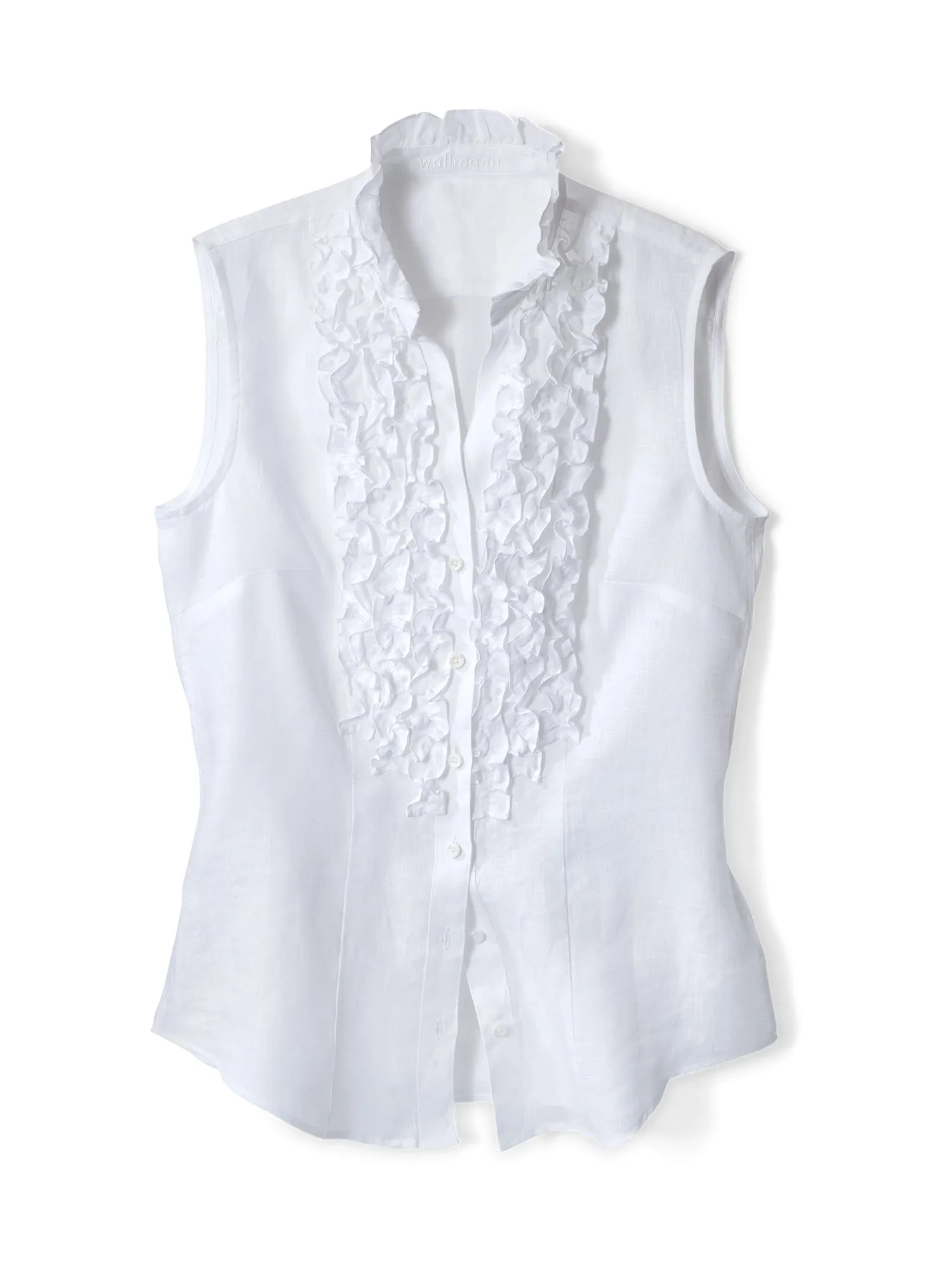 Carli Ruffle Sleeveless Linen Shirt