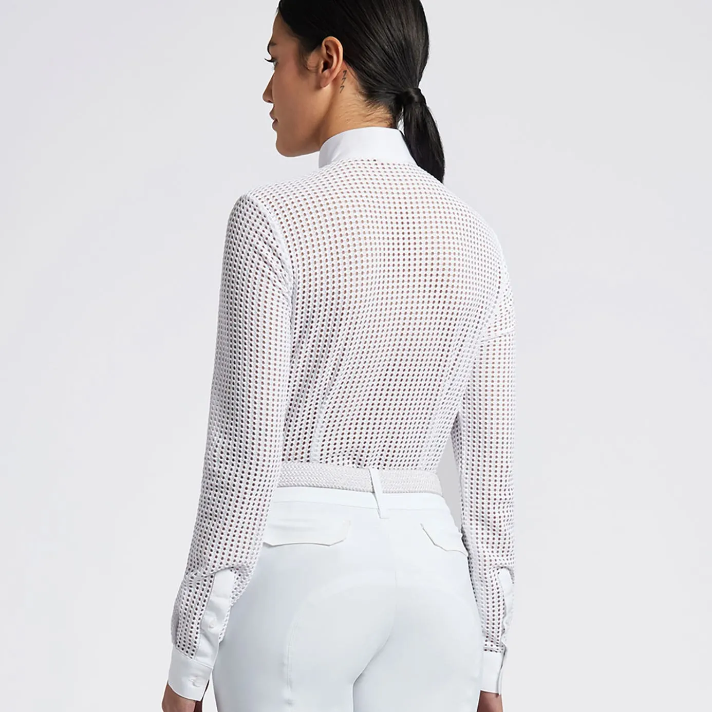 Cavalleria Toscana Perforated Long Sleeve Show Shirt - White