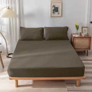 Ciel Home Wrinkle and Iron Free Cotton Rich Jersey (Soft T-Shirt Fabric) - Fitted Bed Sheet Set with 2 Pillow Covers - Fits Up to 6" Mattress- (78" X 60" Queen, Dark Coffee Heather)