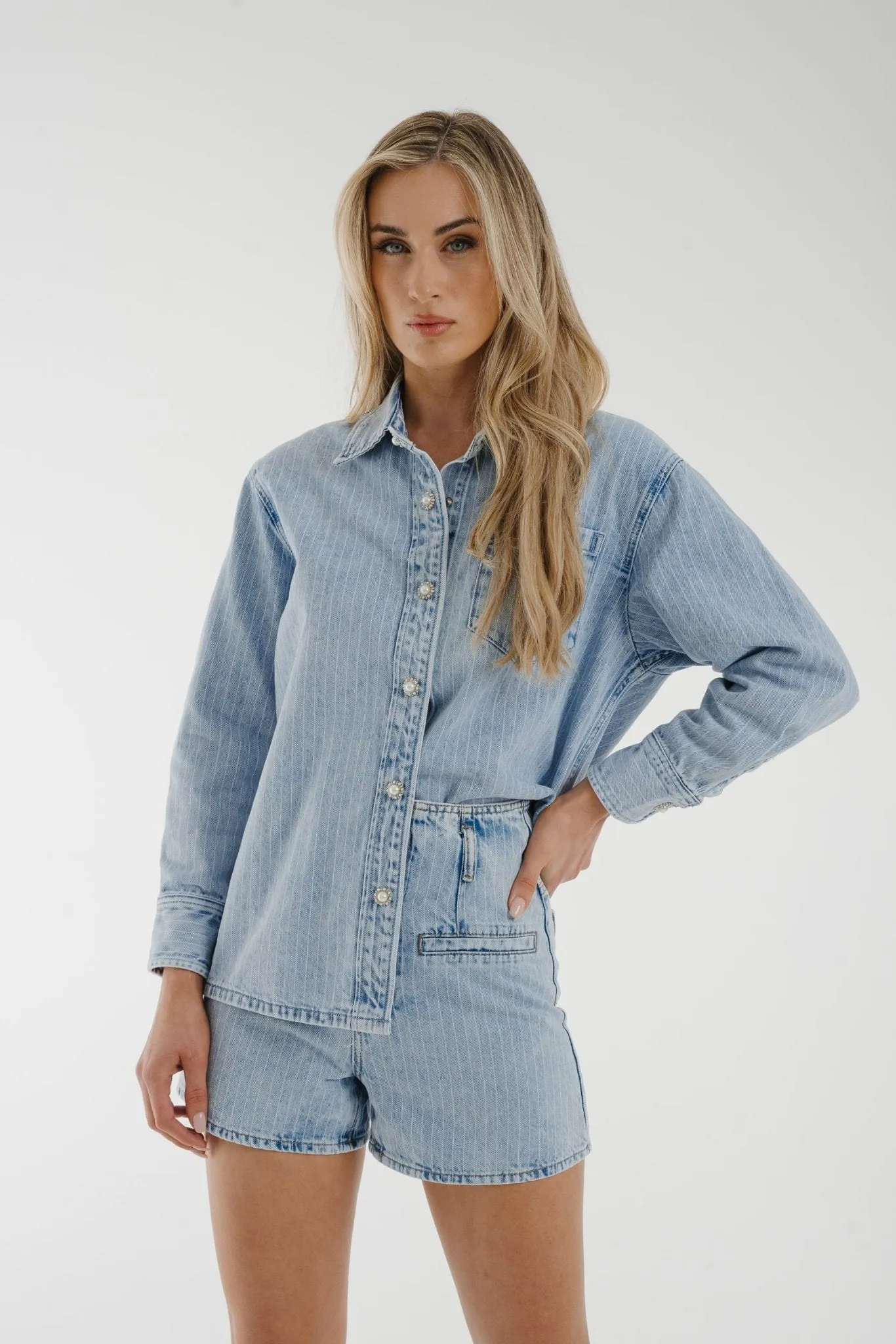 Cindy Pinstripe Shirt In Light Wash