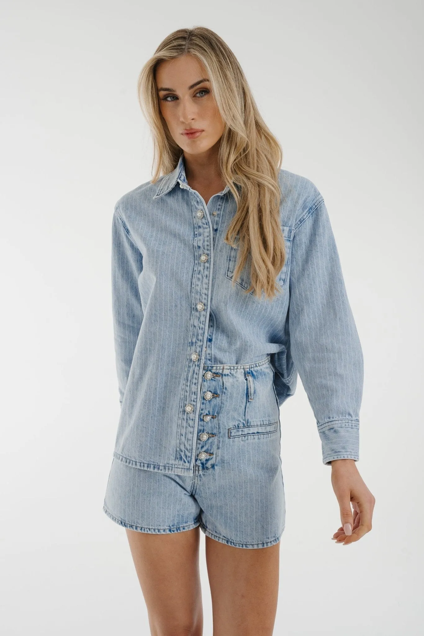 Cindy Pinstripe Shirt In Light Wash