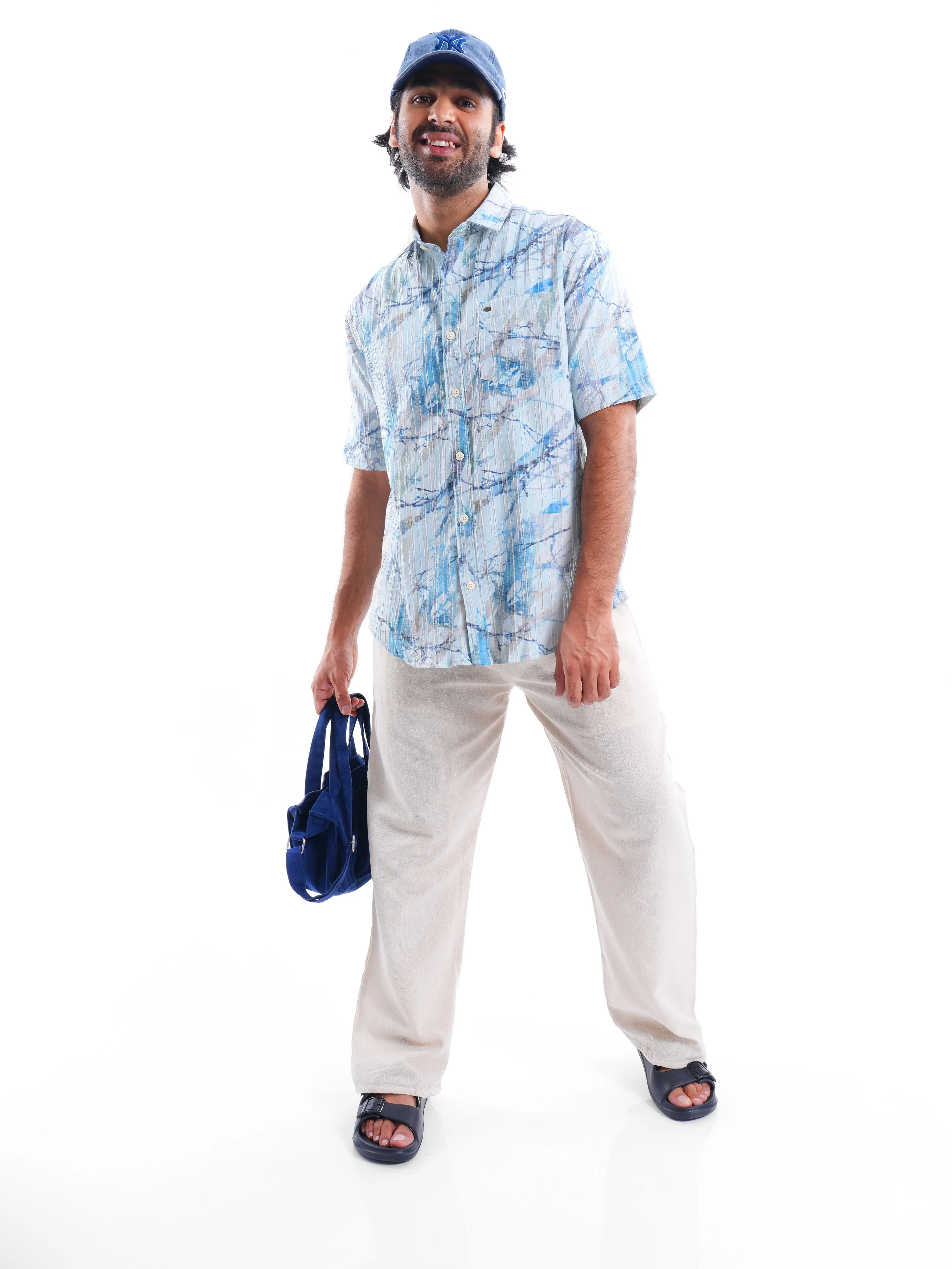 Coastal Splash Sky Blue Ribbed Shirt