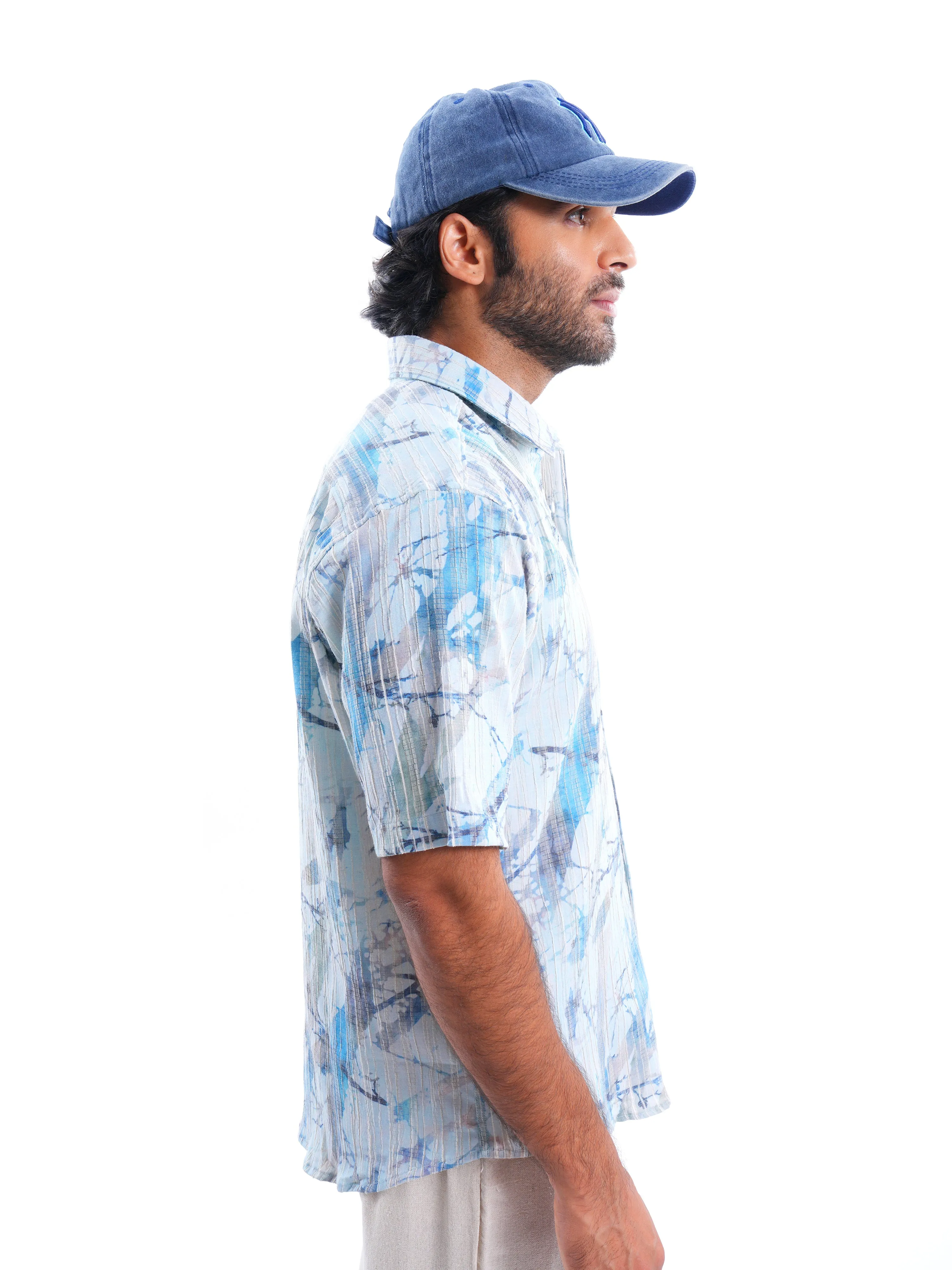 Coastal Splash Sky Blue Ribbed Shirt