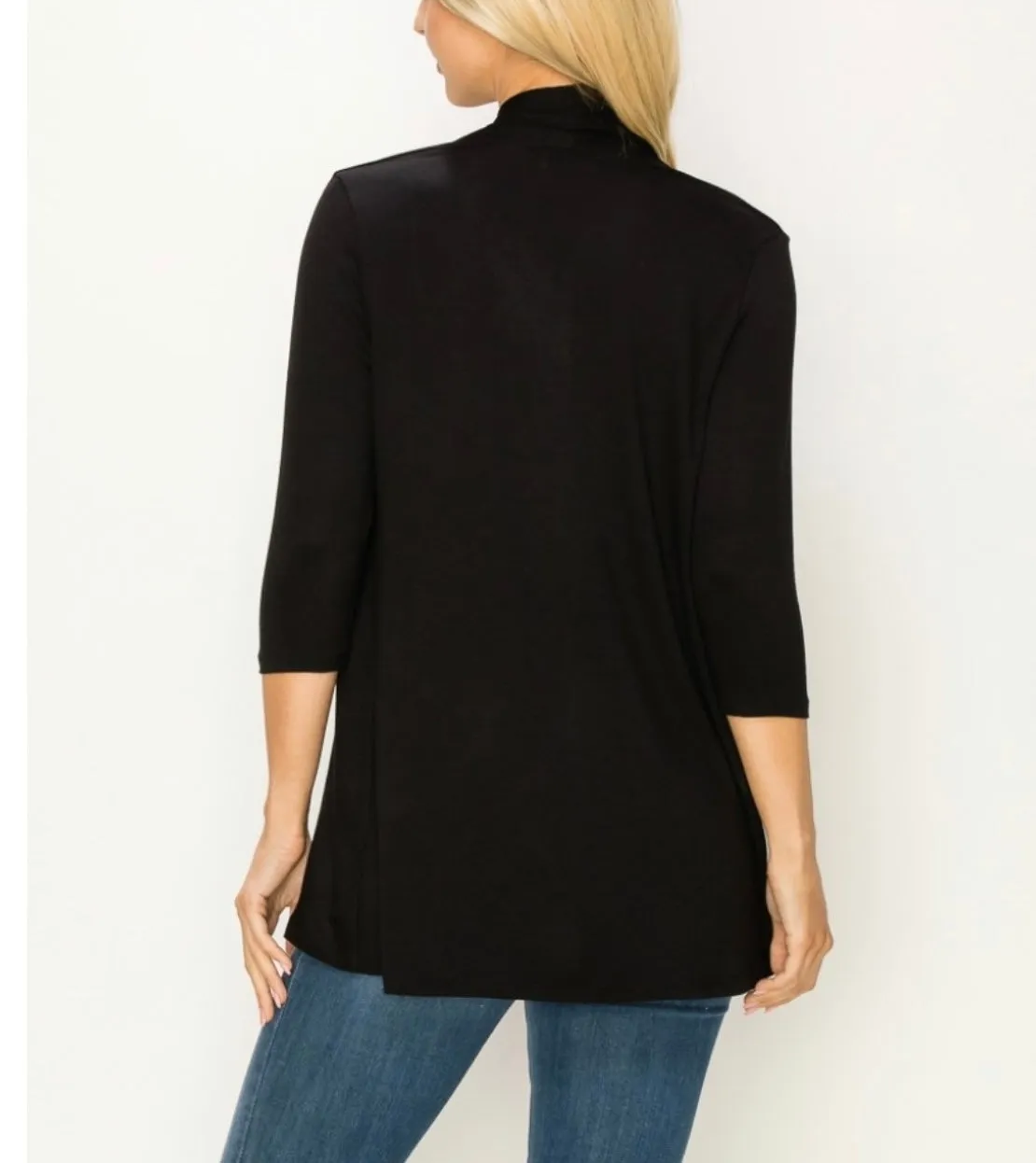 Comfy open front cardigan in our black comfy brushed Jersey