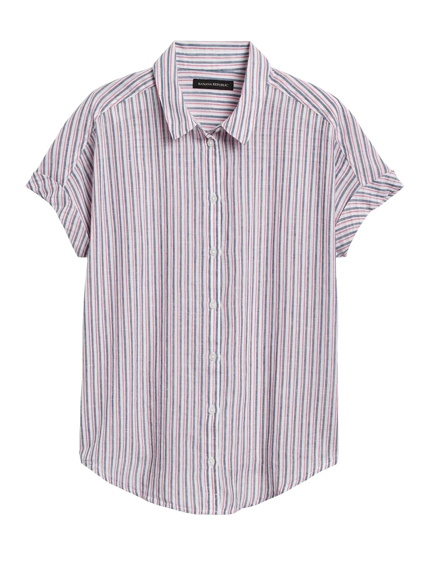 Cotton-Linen Roll-Cuff Shirt in Stripe