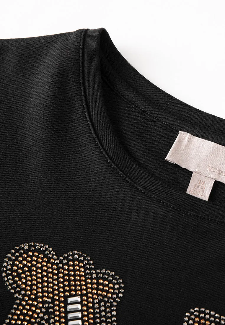 Crystal-embellished and Riveted Logo Long T-shirt