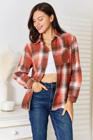 Double Take Plaid Collared Neck Long Sleeve Shirt | Classic & Timeless Staple