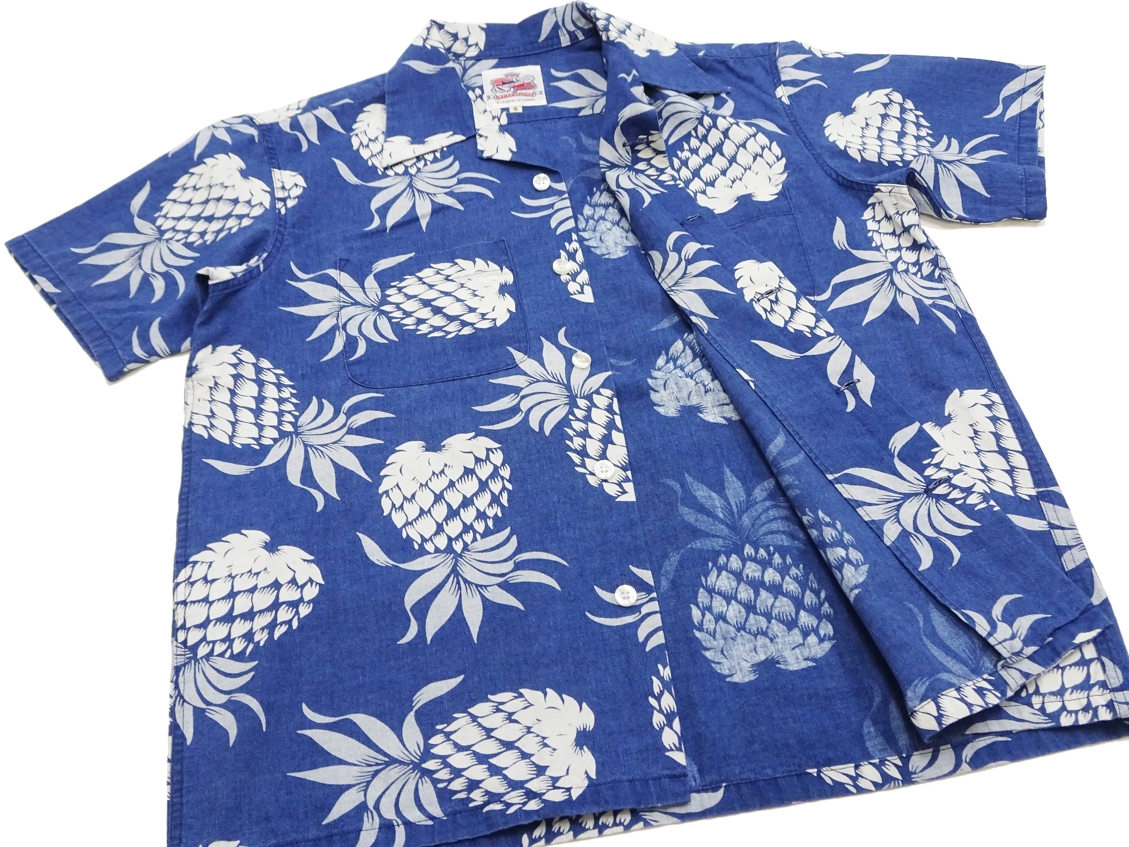 Duke Kahanamoku Hawaiian Shirt Men's Duke's Pineapple Short Sleeve Indigo Cotton Aloha Shirt DK39045 128 Navy-Blue