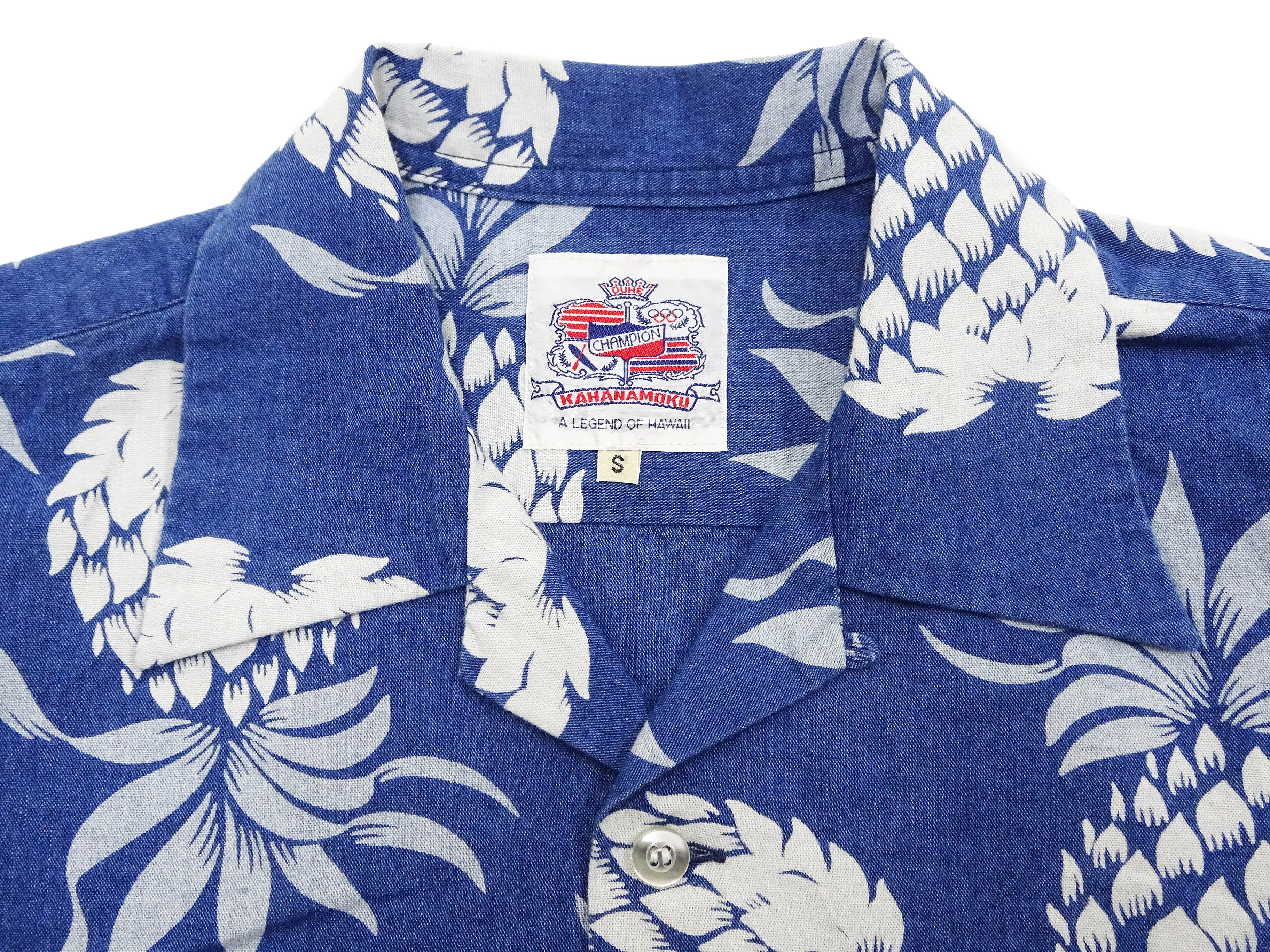 Duke Kahanamoku Hawaiian Shirt Men's Duke's Pineapple Short Sleeve Indigo Cotton Aloha Shirt DK39045 128 Navy-Blue