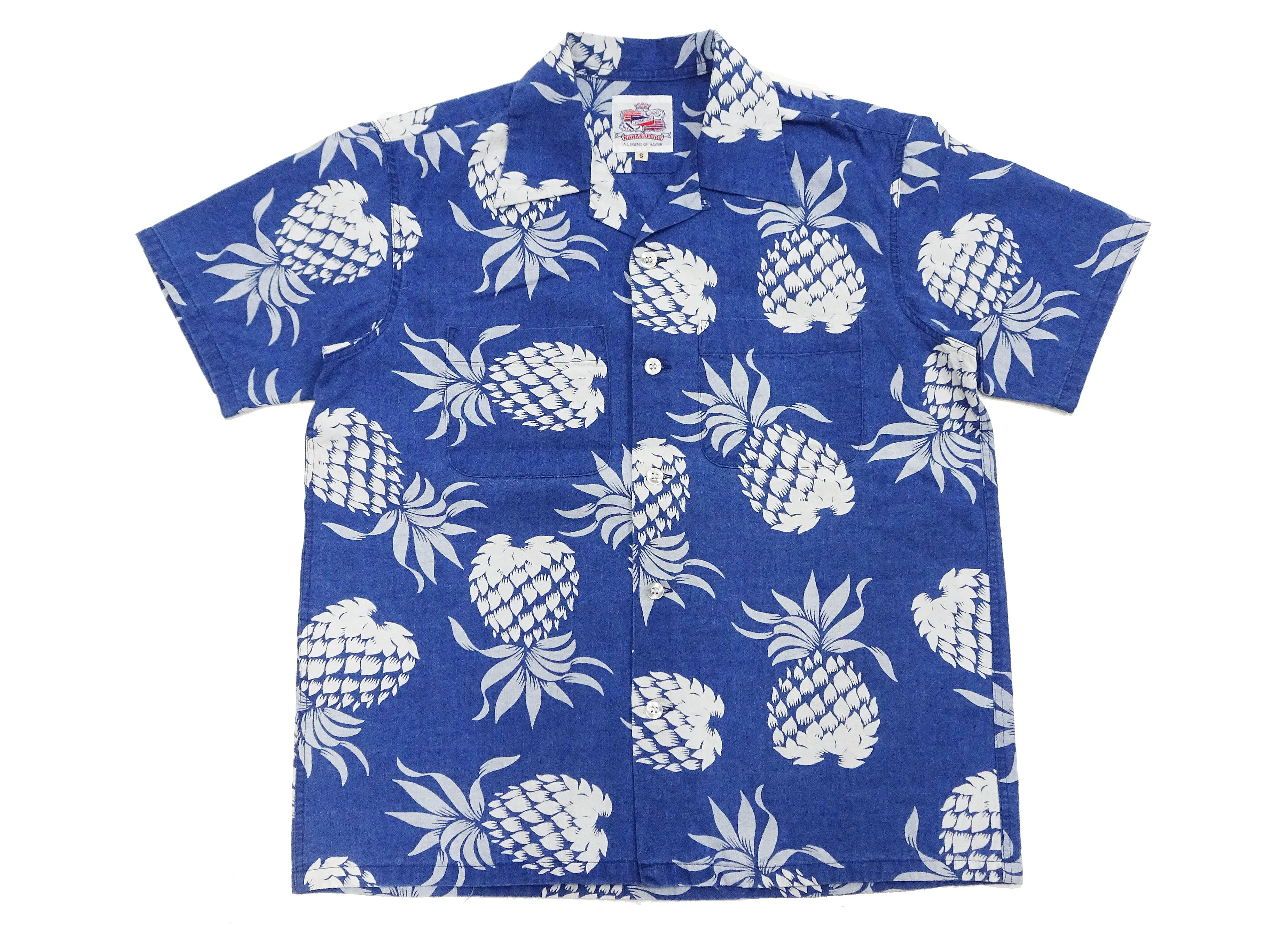 Duke Kahanamoku Hawaiian Shirt Men's Duke's Pineapple Short Sleeve Indigo Cotton Aloha Shirt DK39045 128 Navy-Blue