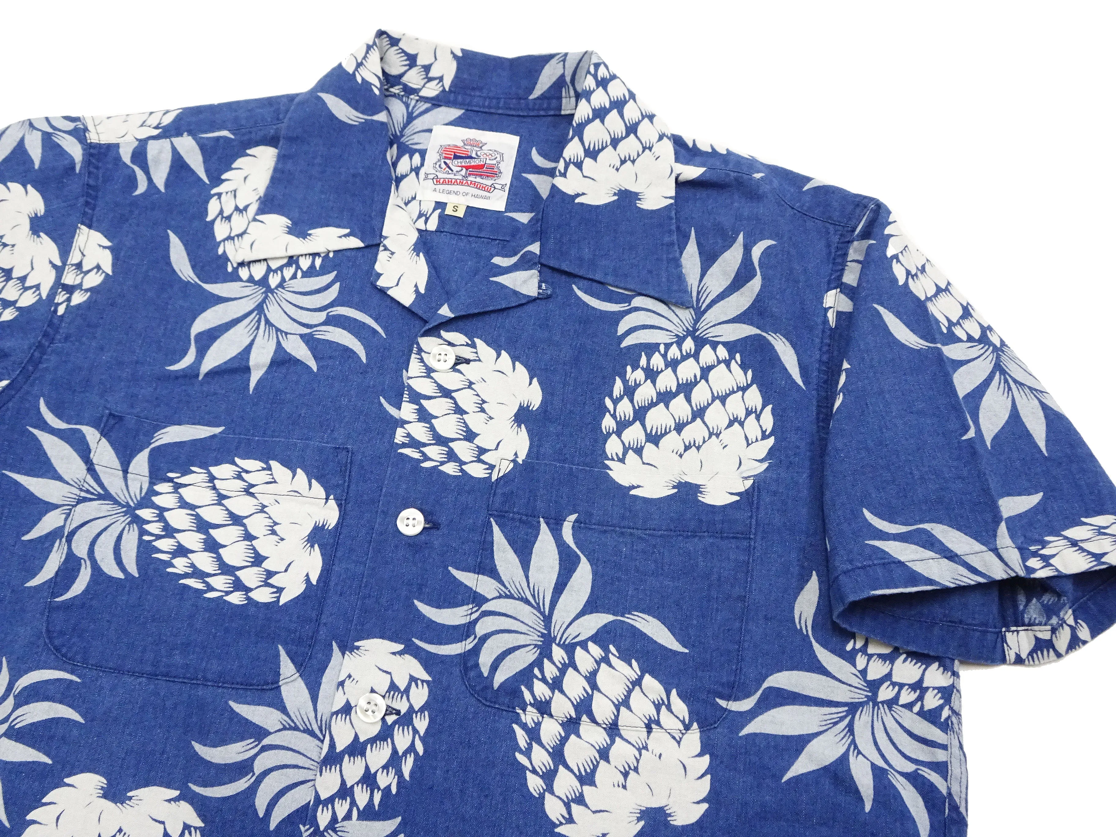 Duke Kahanamoku Hawaiian Shirt Men's Duke's Pineapple Short Sleeve Indigo Cotton Aloha Shirt DK39045 128 Navy-Blue