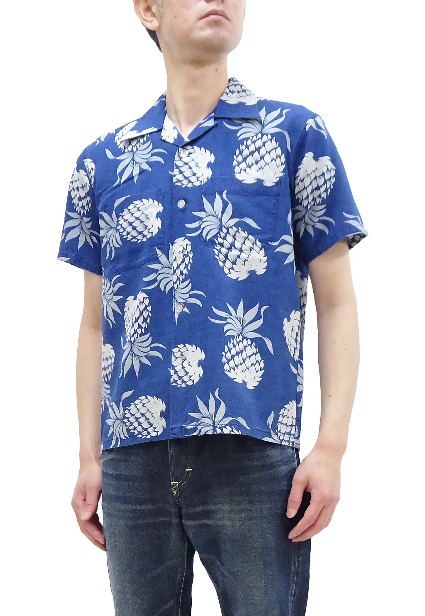 Duke Kahanamoku Hawaiian Shirt Men's Duke's Pineapple Short Sleeve Indigo Cotton Aloha Shirt DK39045 128 Navy-Blue