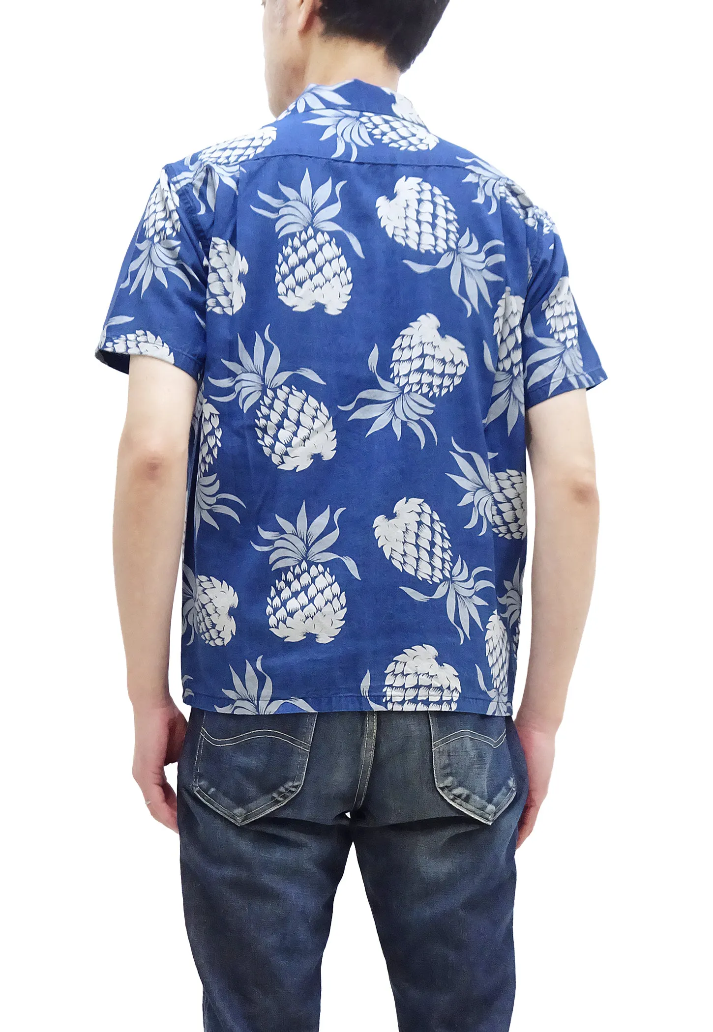 Duke Kahanamoku Hawaiian Shirt Men's Duke's Pineapple Short Sleeve Indigo Cotton Aloha Shirt DK39045 128 Navy-Blue