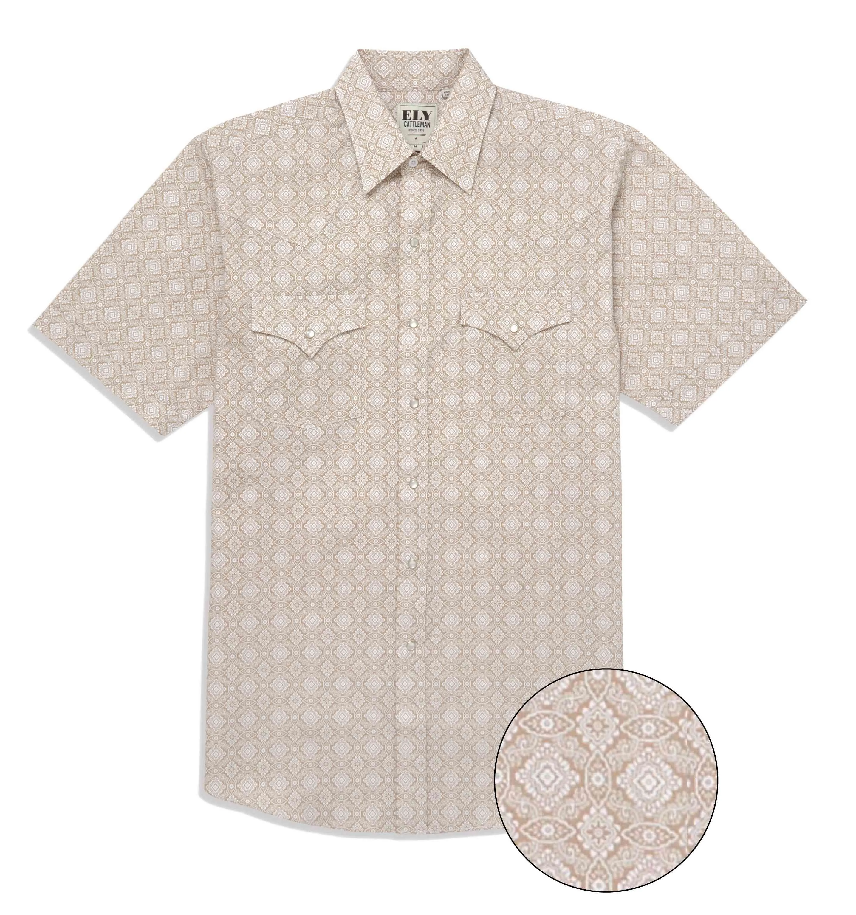 Ely Cattleman Short Sleeve Medallion Khaki Print Shirt