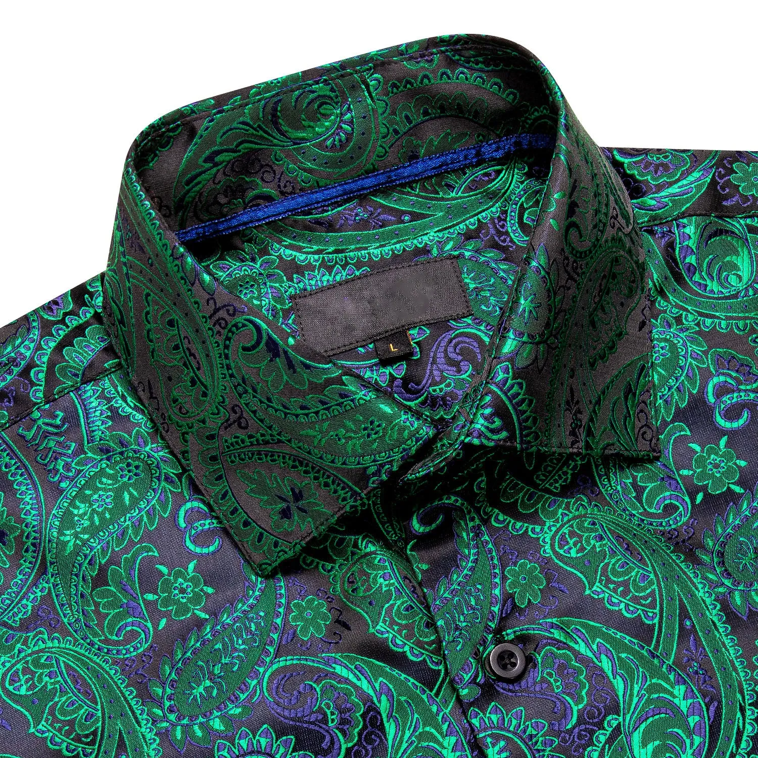 Emerald Green Blue Paisley Silk Men's Short Sleeve Shirt