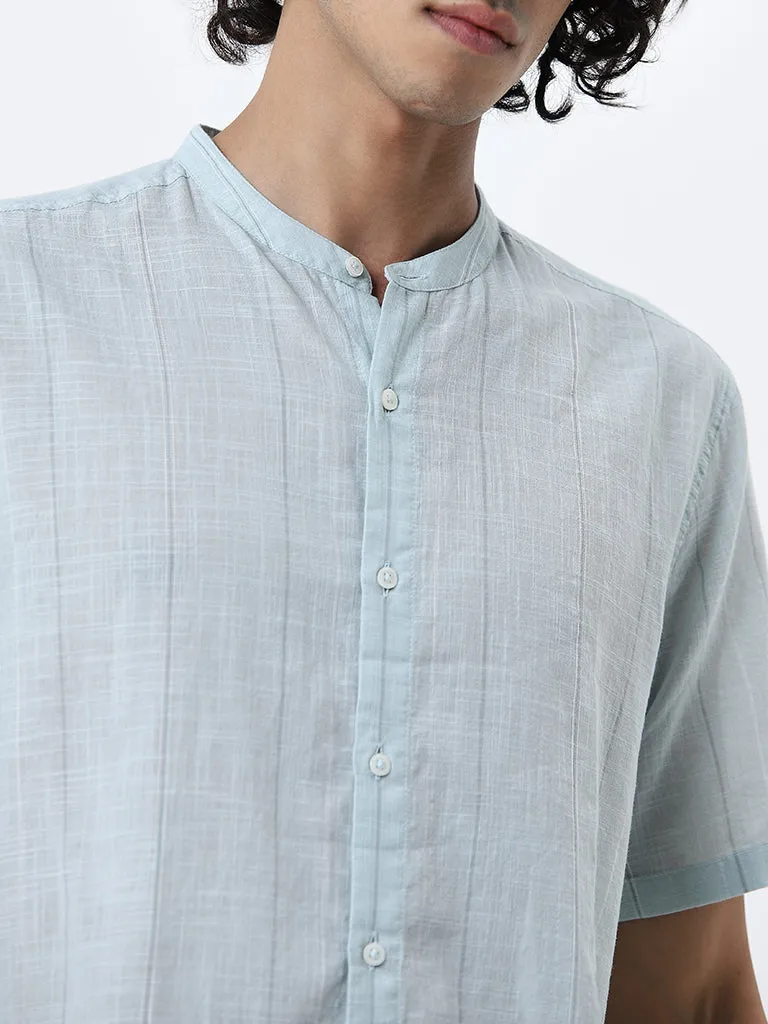 ETA Light Blue Self-Striped Resort Fit Cotton Shirt