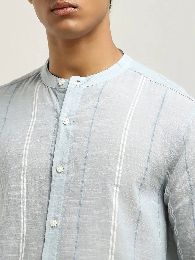 ETA Light Blue Striped Resort-Fit Cotton Shirt