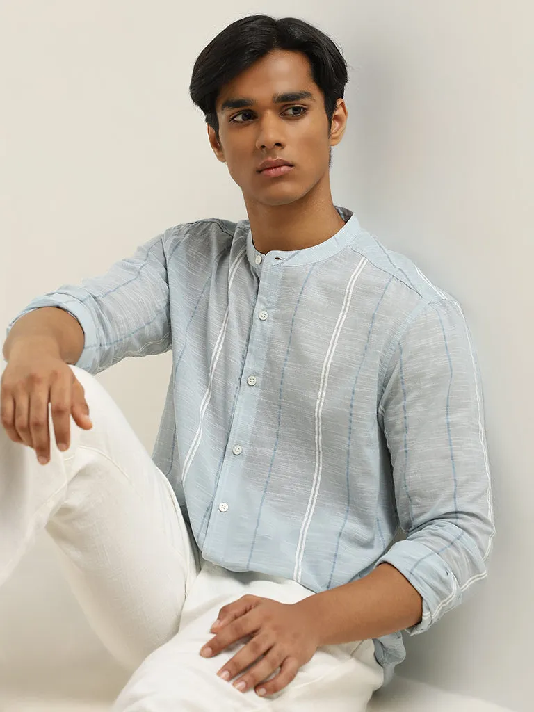 ETA Light Blue Striped Resort-Fit Cotton Shirt