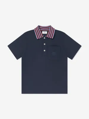 Etro Boys Striped Collar Polo Shirt in Navy