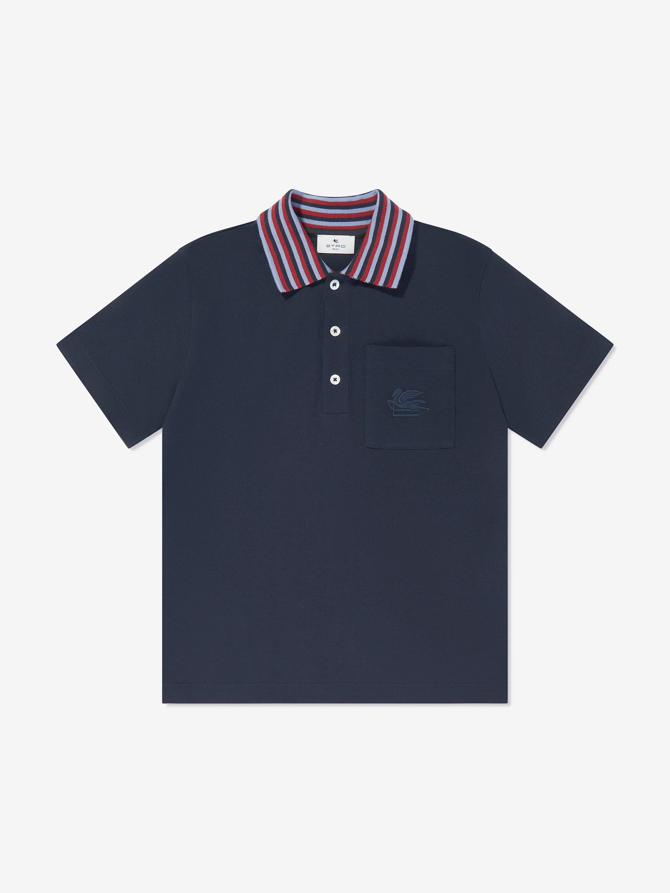 Etro Boys Striped Collar Polo Shirt in Navy