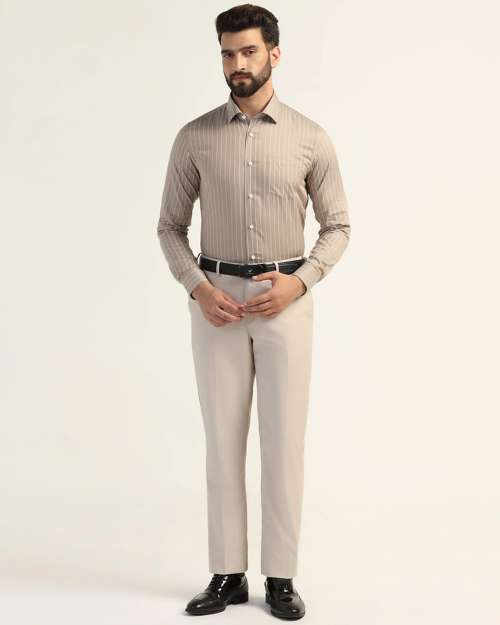 Formal Beige Stripe Shirt - Aston