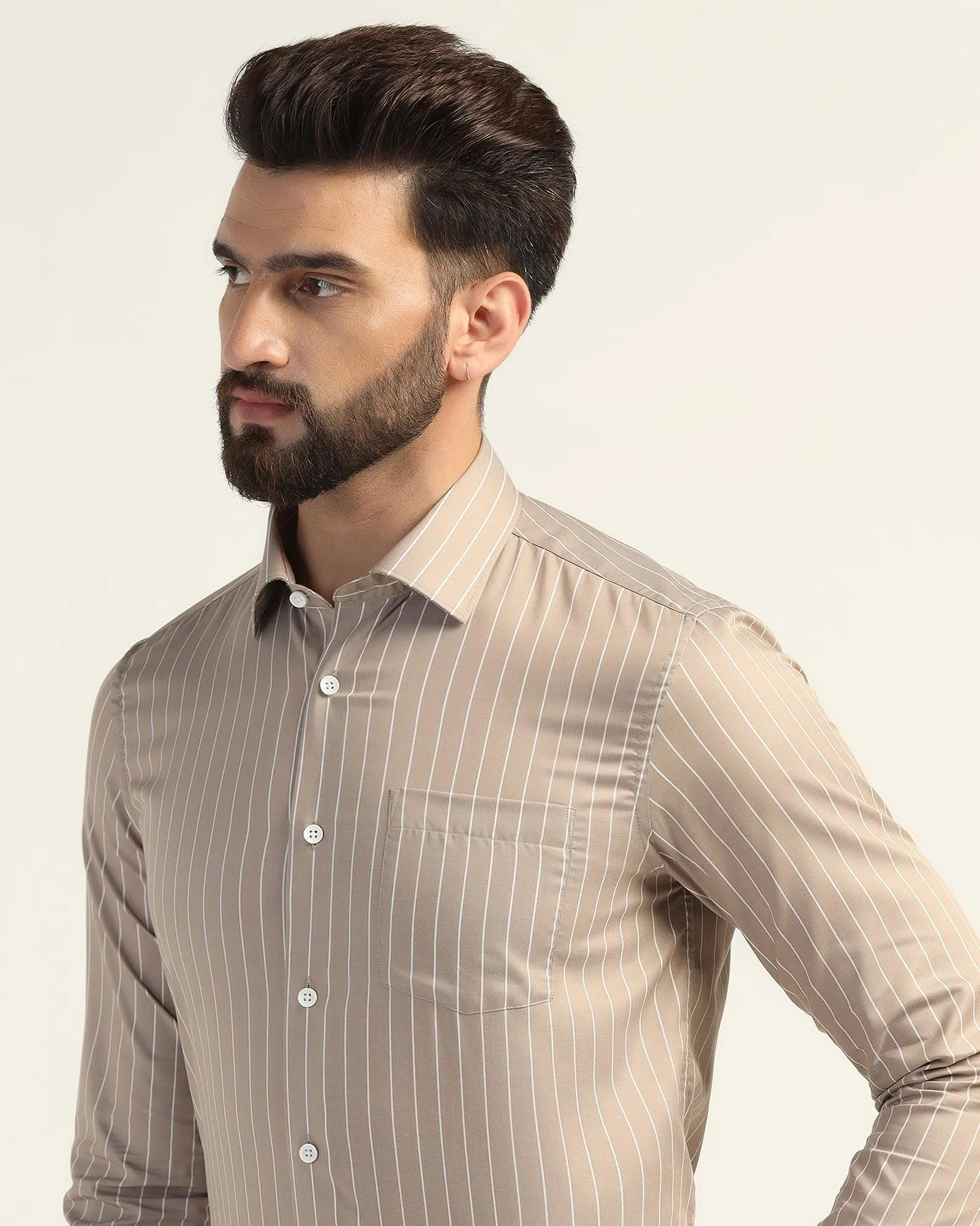 Formal Beige Stripe Shirt - Aston